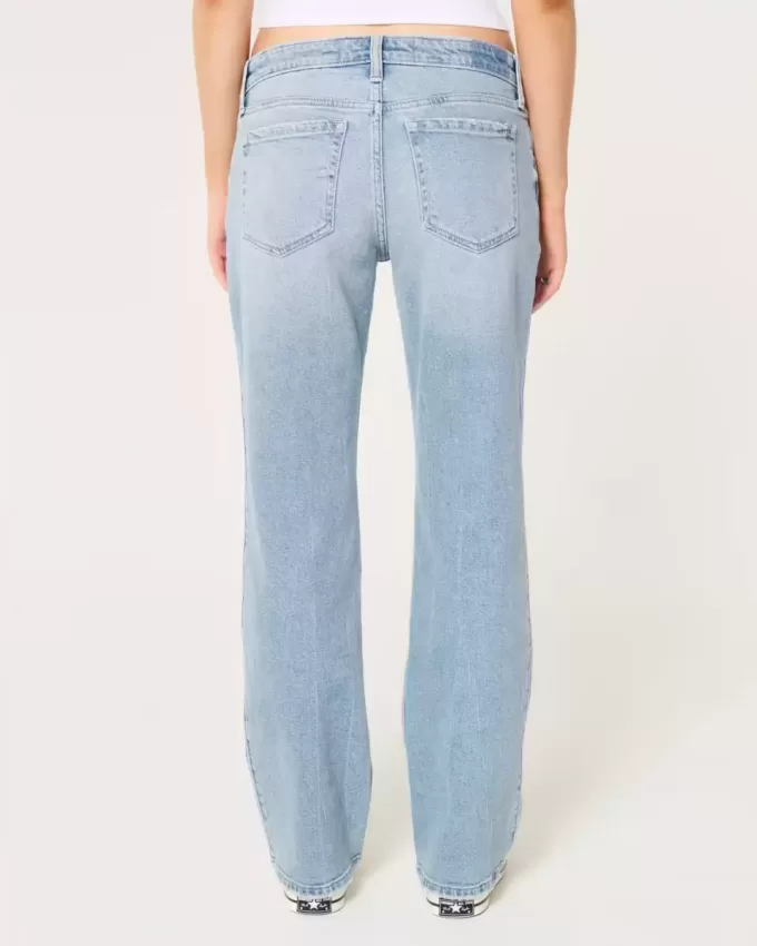 Jeans dritti e rilassati a vita bassa, lavaggio medio effetto consumato