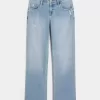 Jeans dritti e rilassati a vita bassa, lavaggio medio effetto consumato