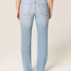 Jeans dritti lavaggio chiaro effetto consumato a vita alta