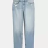 Jeans dritti lavaggio chiaro effetto consumato a vita alta