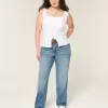 Jeans dritti lavaggio scuro a vita alta