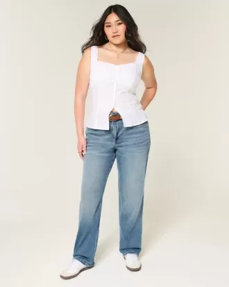 Jeans dritti lavaggio scuro a vita alta