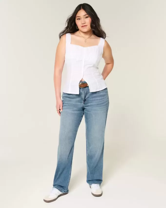 Jeans dritti lavaggio scuro a vita alta
