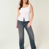 Jeans dritti lavaggio scuro a vita alta