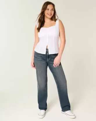 Jeans dritti lavaggio scuro a vita alta