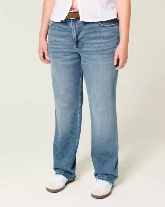 Jeans dritti lavaggio scuro a vita alta