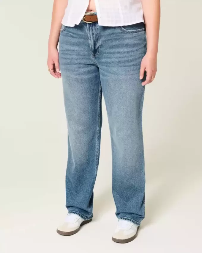 Jeans dritti lavaggio scuro a vita alta