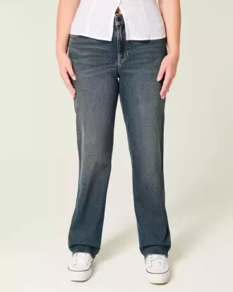Jeans dritti lavaggio scuro a vita alta