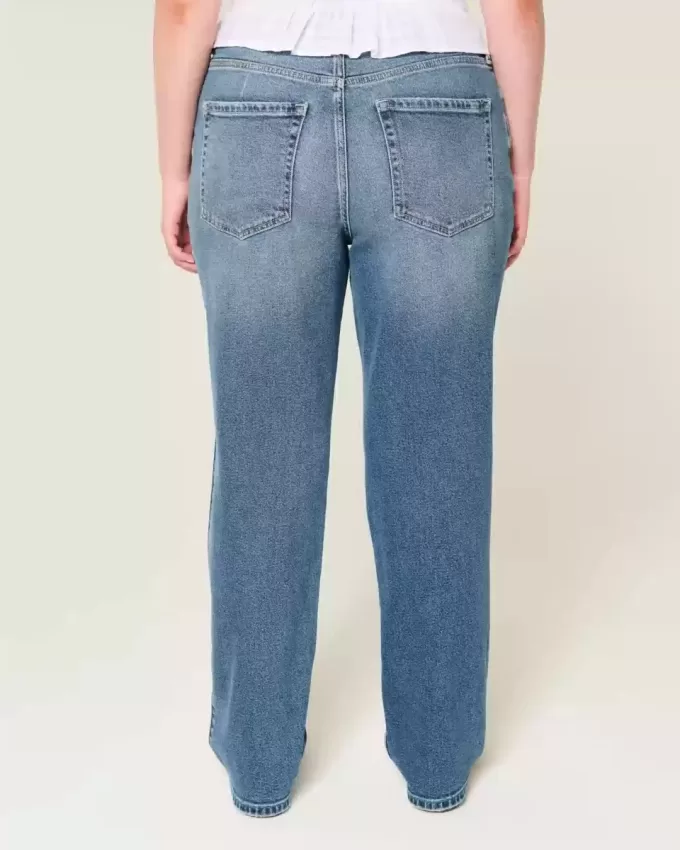 Jeans dritti lavaggio scuro a vita alta
