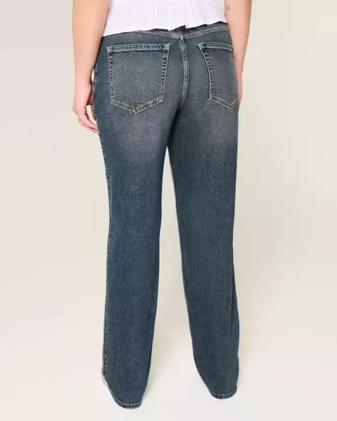 Jeans dritti lavaggio scuro a vita alta