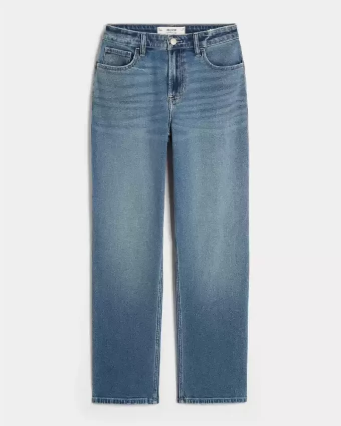 Jeans dritti lavaggio scuro a vita alta
