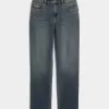 Jeans dritti lavaggio scuro a vita alta