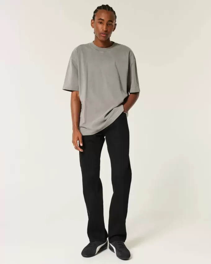 Jeans dritti neri anti-sbiadimento