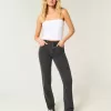 Jeans dritti neri lavati a vita alta
