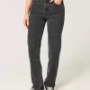 Jeans dritti neri lavati a vita alta