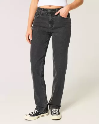 Jeans dritti neri lavati a vita alta