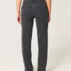 Jeans dritti neri lavati a vita alta