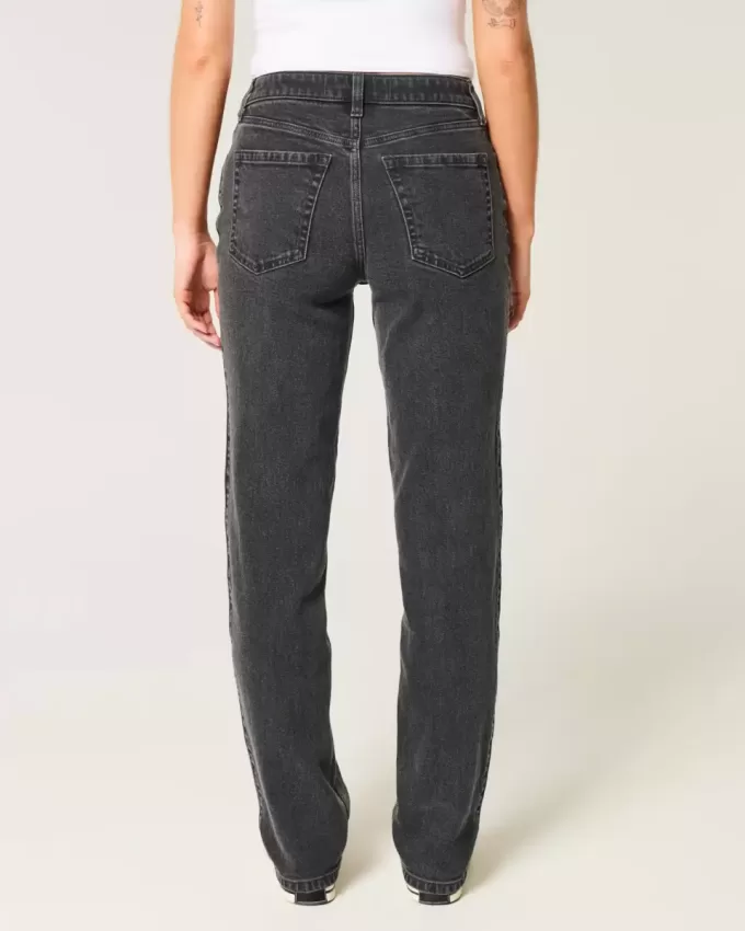 Jeans dritti neri lavati a vita alta