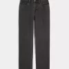 Jeans dritti neri lavati a vita alta