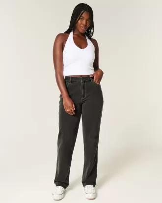 Jeans dritti neri lavati a vita alta Curvy