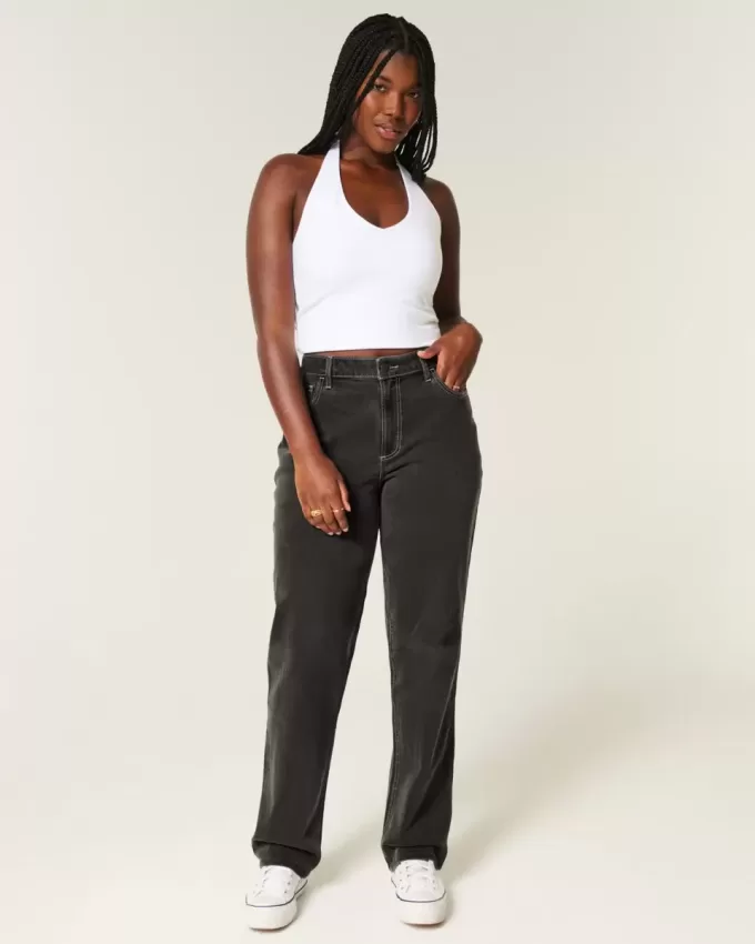 Jeans dritti neri lavati a vita alta Curvy