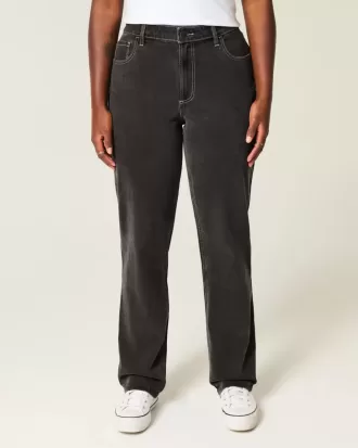 Jeans dritti neri lavati a vita alta Curvy