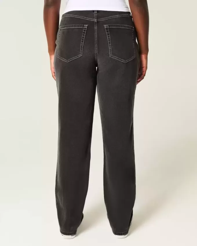 Jeans dritti neri lavati a vita alta Curvy