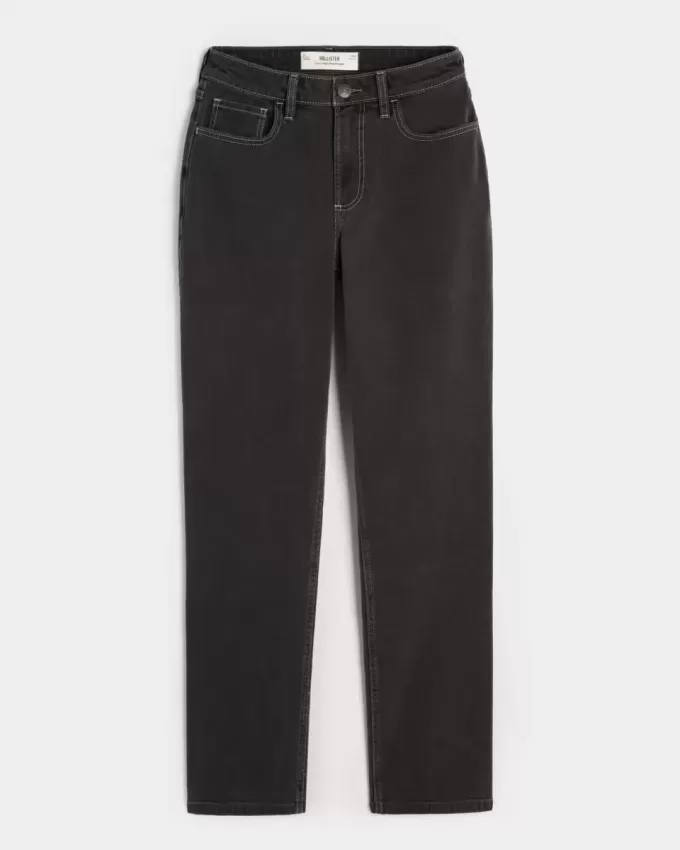 Jeans dritti neri lavati a vita alta Curvy