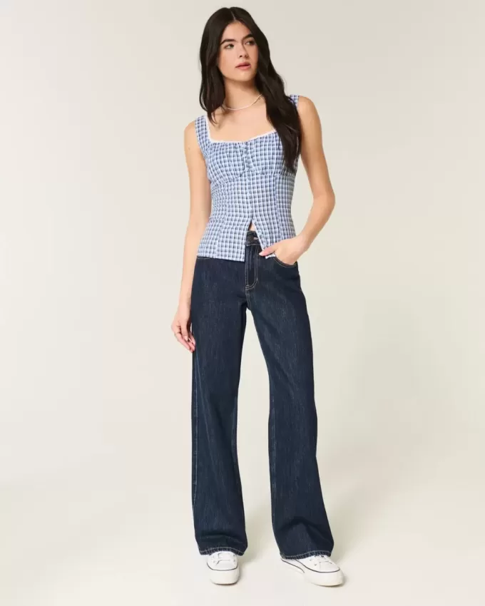 Jeans larghi a vita alta con lavaggio medio