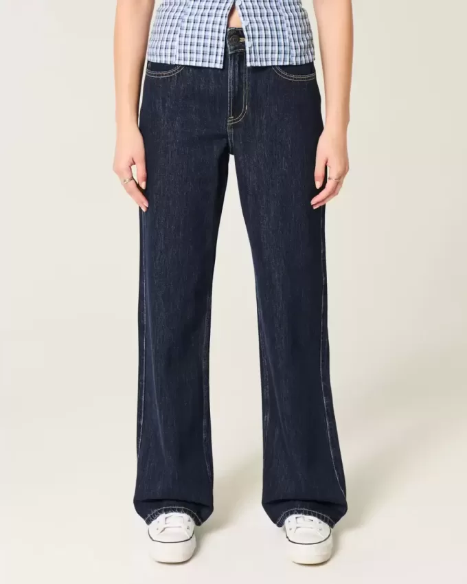 Jeans larghi a vita alta con lavaggio medio