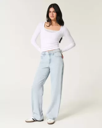 Jeans larghi a vita alta con lavaggio chiaro