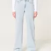 Jeans larghi a vita alta con lavaggio chiaro