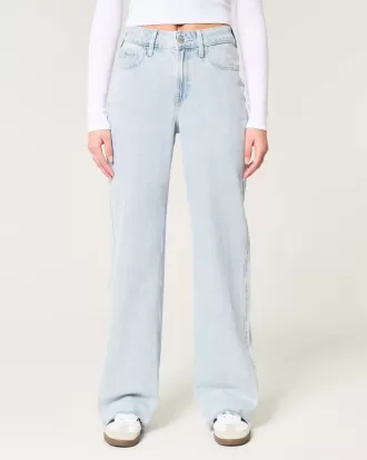 Jeans larghi a vita alta con lavaggio chiaro