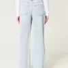 Jeans larghi a vita alta con lavaggio chiaro