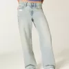 Jeans larghi a vita alta con lavaggio chiaro effetto consumato