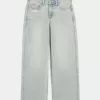 Jeans larghi a vita alta con lavaggio chiaro effetto consumato