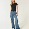 Jeans larghi a vita alta con lavaggio medio