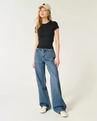 Jeans larghi a vita alta con lavaggio medio