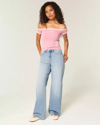 Jeans larghi a vita alta con lavaggio medio
