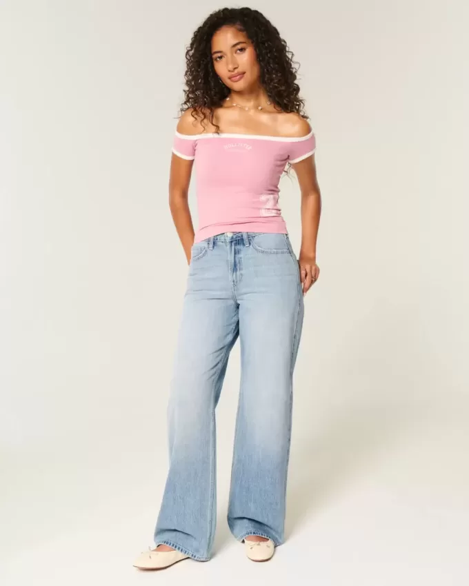 Jeans larghi a vita alta con lavaggio medio