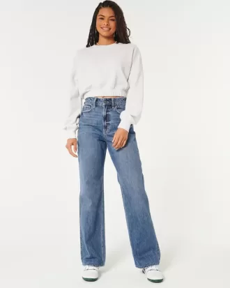 Jeans larghi a vita alta con lavaggio medio