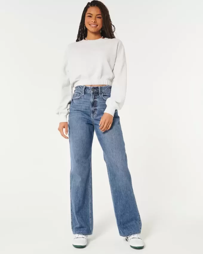 Jeans larghi a vita alta con lavaggio medio