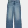 Jeans larghi a vita alta con lavaggio medio