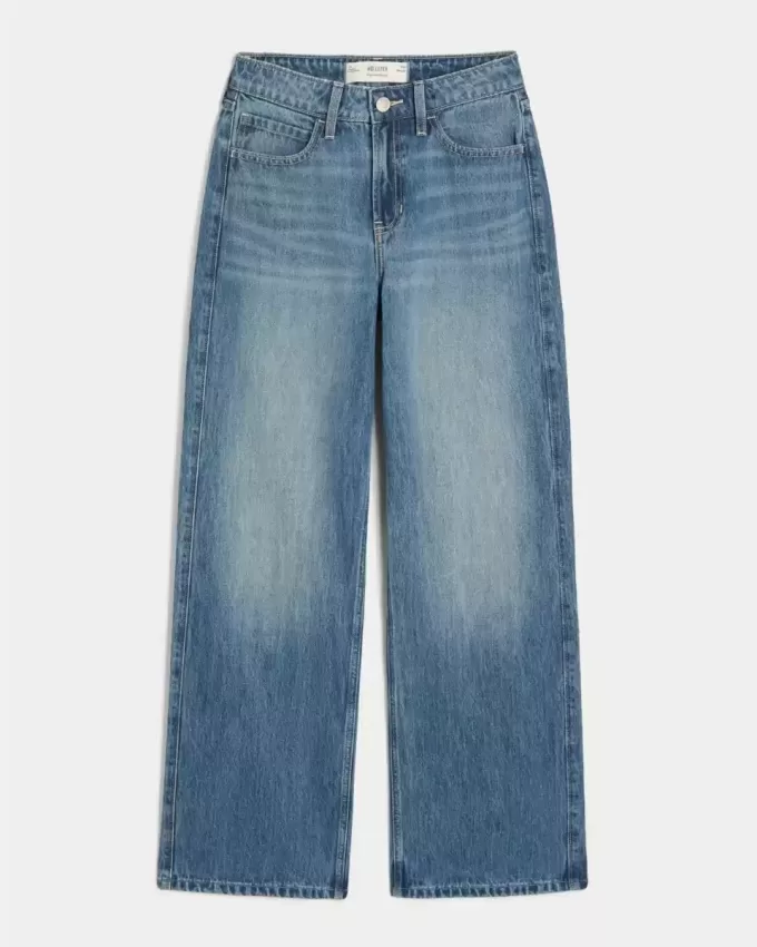 Jeans larghi a vita alta con lavaggio medio