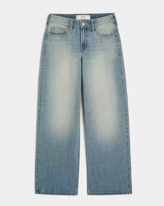 Jeans larghi a vita alta con lavaggio medio
