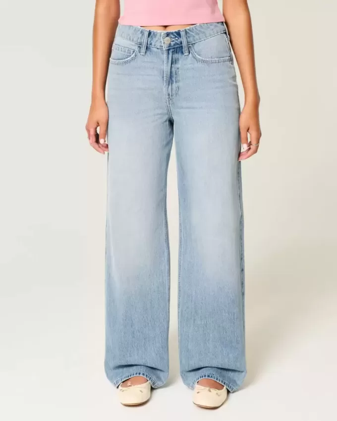Jeans larghi a vita alta con lavaggio medio