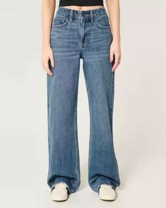 Jeans larghi a vita alta con lavaggio medio