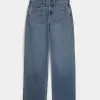 Jeans larghi a vita alta con lavaggio medio