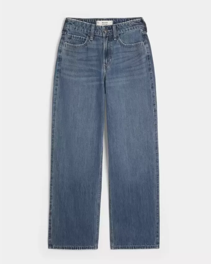 Jeans larghi a vita alta con lavaggio medio