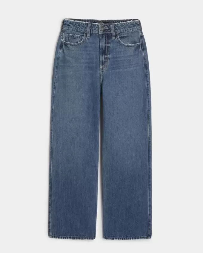 Jeans larghi a vita alta con lavaggio medio